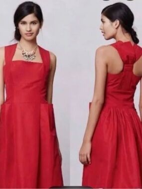 Anthropologie Mirror of Venus Red Square-Neck Sleeveless Midi Dress size 2